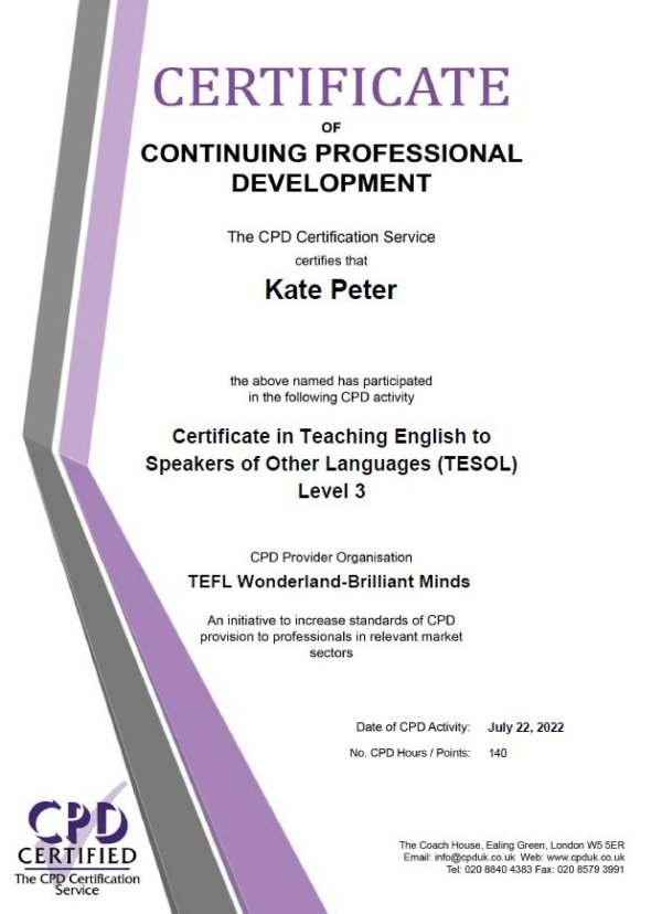Certificate in Teaching English to Speakers of Other Languages (TESOL ...