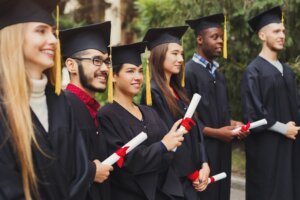 Group of multiethnic students on graduation day