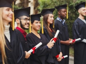 Group of multiethnic students on graduation day
