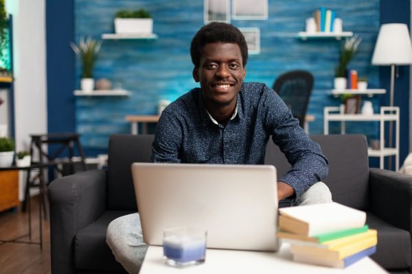 Black entrepreneur on remote online conference